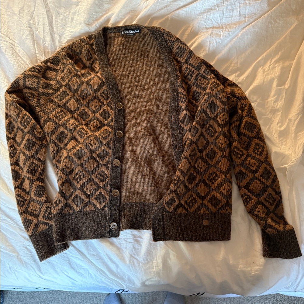 Acne Brown Cardigan with Textured Knit